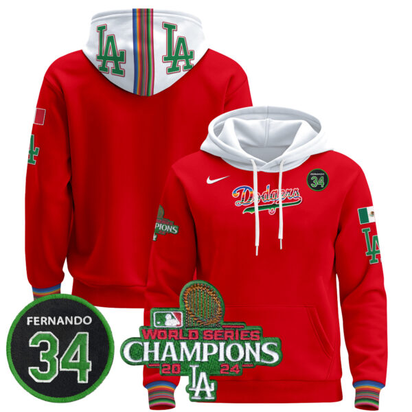 Men's Dodgers Mexico 2024 World Series Champions Pullover Hoodie V2 - All Stitched - Image 50