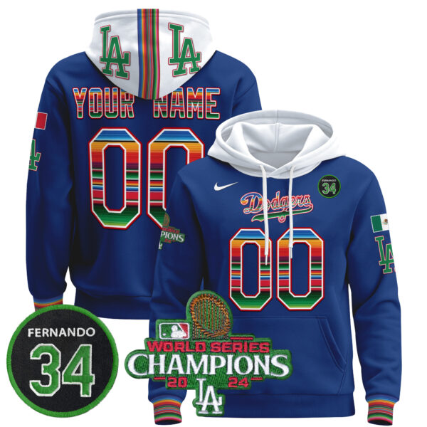 Dodgers Mexico 2024 World Series Champions Custom Pullover Hoodie V2 - All Stitched - Image 2