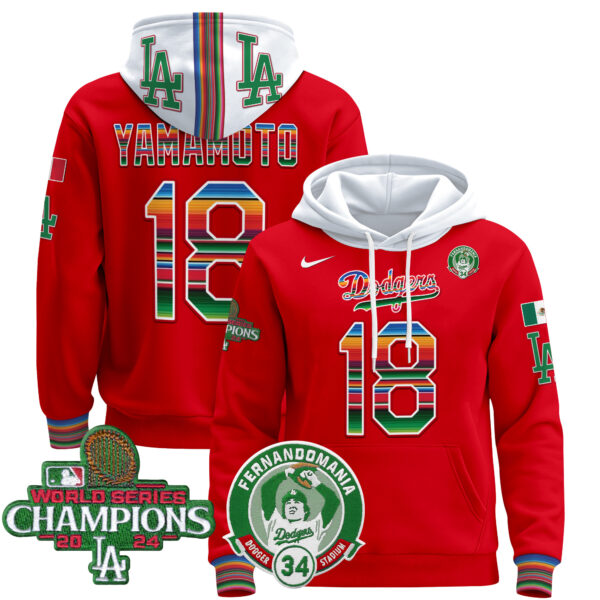 Men's Men's Dodgers Mexico 2024 World Series Champions Pullover Hoodie V3 - All Stitched - Image 48