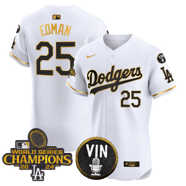 Men's Dodgers 2024 World Series Champions Gold Trim Vapor Premier Elite Jersey - All Stitched - Image 19