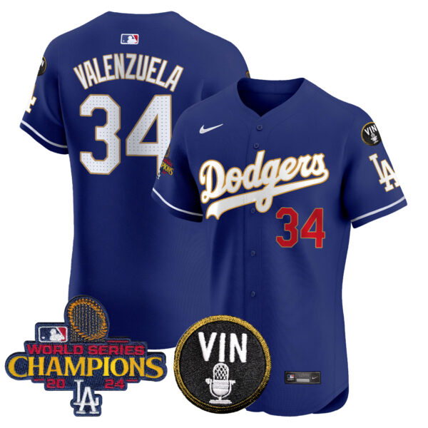 Men's Dodgers 2024 World Series Champions Gold Trim Vapor Premier Elite Jersey - All Stitched - Image 31