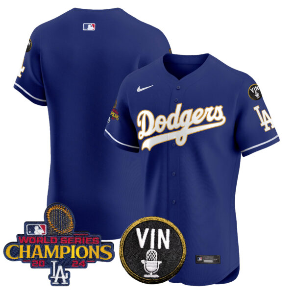 Men's Dodgers 2024 World Series Champions Gold Trim Vapor Premier Elite Jersey - All Stitched - Image 40
