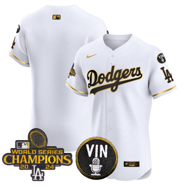 Men's Dodgers 2024 World Series Champions Gold Trim Vapor Premier Elite Jersey - All Stitched - Image 20