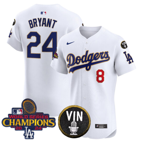 Men's Dodgers 2024 World Series Champions Gold Trim Vapor Premier Elite Jersey - All Stitched - Image 25