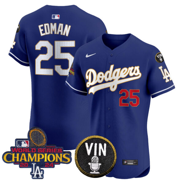 Men's Dodgers 2024 World Series Champions Gold Trim Vapor Premier Elite Jersey - All Stitched - Image 39