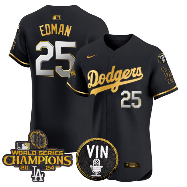 Men's Dodgers 2024 World Series Champions Gold Trim Vapor Premier Elite Jersey - All Stitched - Image 9