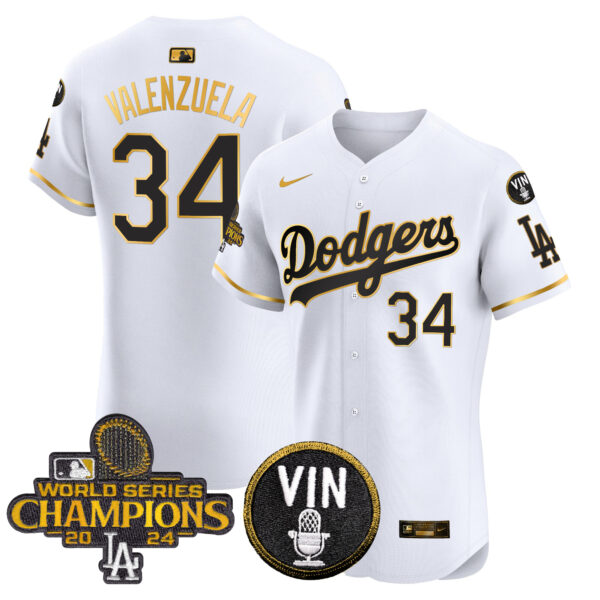 Men's Dodgers 2024 World Series Champions Gold Trim Vapor Premier Elite Jersey - All Stitched - Image 11