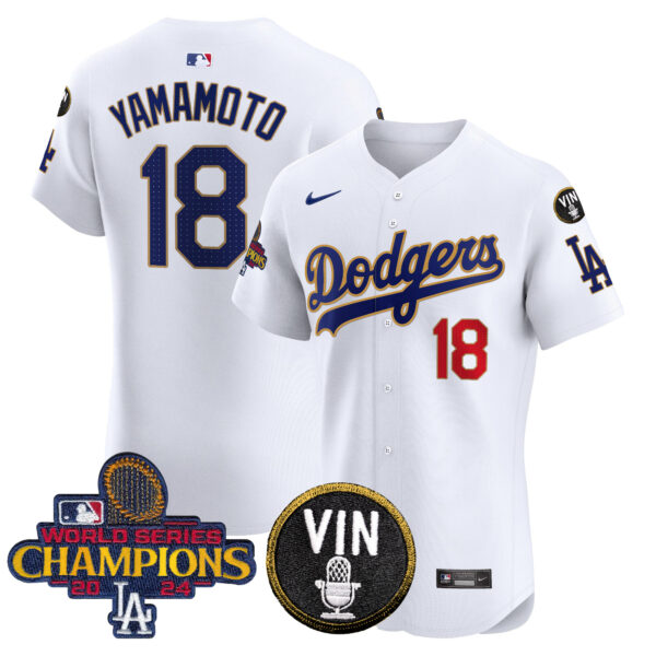 Men's Dodgers 2024 World Series Champions Gold Trim Vapor Premier Elite Jersey - All Stitched - Image 28