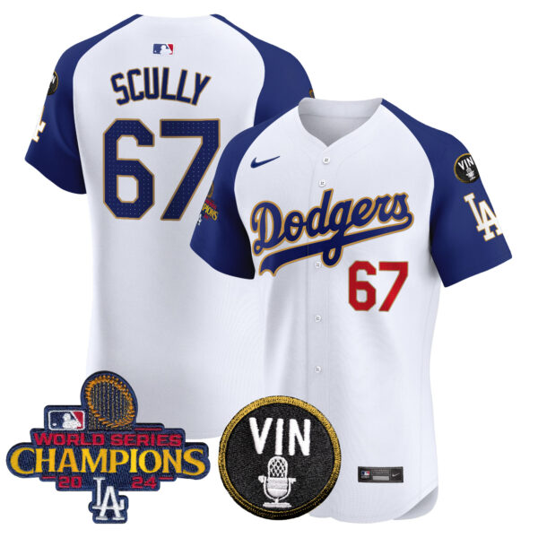 Men's Dodgers 2024 World Series Champions Gold Trim Vapor Premier Elite Jersey - All Stitched - Image 46