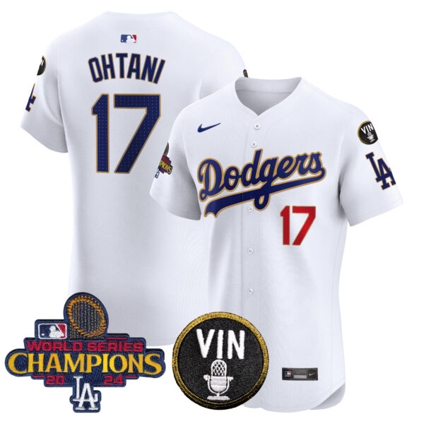 Men's Dodgers 2024 World Series Champions Gold Trim Vapor Premier Elite Jersey - All Stitched - Image 22