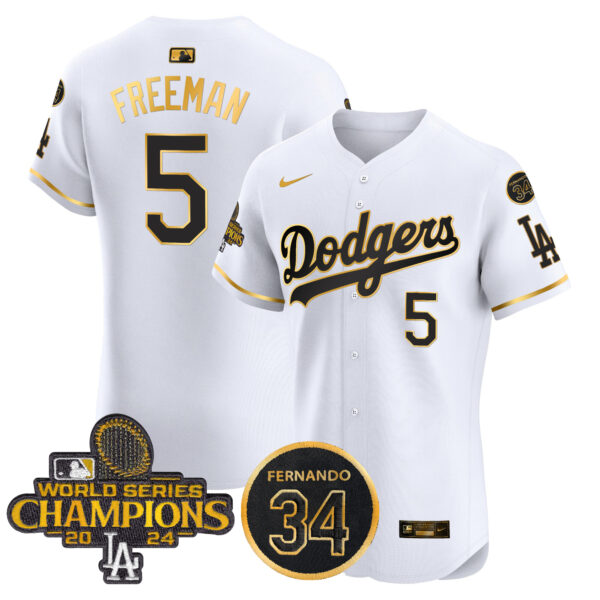 Men's Dodgers 2024 World Series Champions Gold Trim Vapor Premier Elite Jersey V2 - All Stitched - Image 13