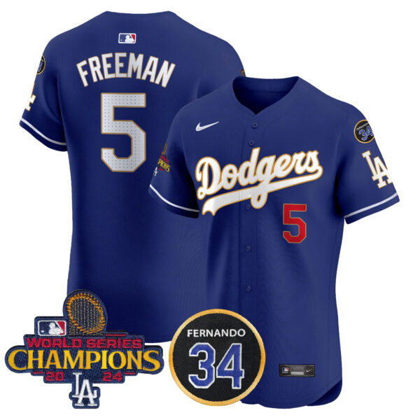 Men's Dodgers 2024 World Series Champions Gold Trim Vapor Premier Elite Jersey V2 - All Stitched - Image 33