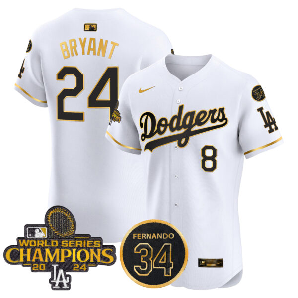 Men's Dodgers 2024 World Series Champions Gold Trim Vapor Premier Elite Jersey V2 - All Stitched - Image 15