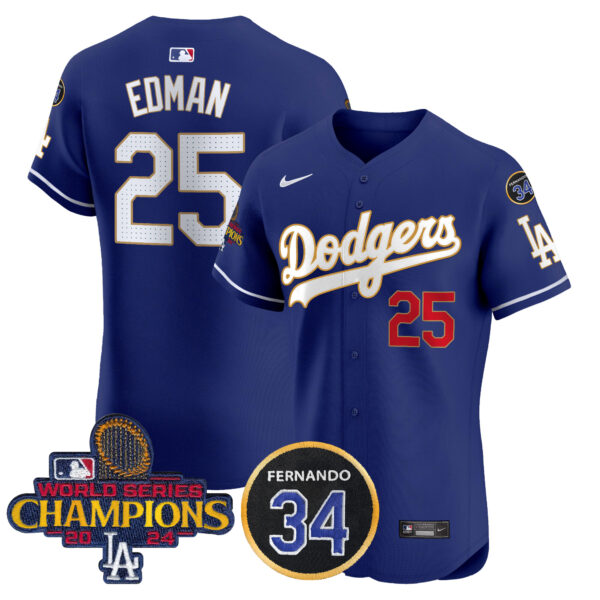 Men's Dodgers 2024 World Series Champions Gold Trim Vapor Premier Elite Jersey V2 - All Stitched - Image 39