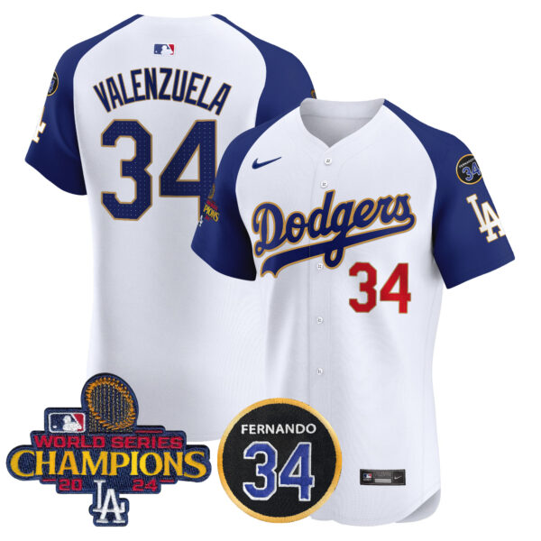 Men's Dodgers 2024 World Series Champions Gold Trim Vapor Premier Elite Jersey V2 - All Stitched - Image 41