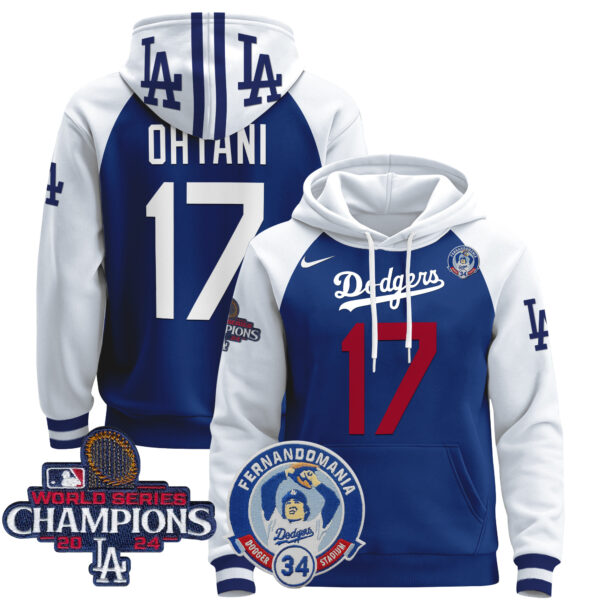 Men's Dodgers Fernando & 2024 World Series Champions Patch Pullover Hoodie - All Stitched - Image 32