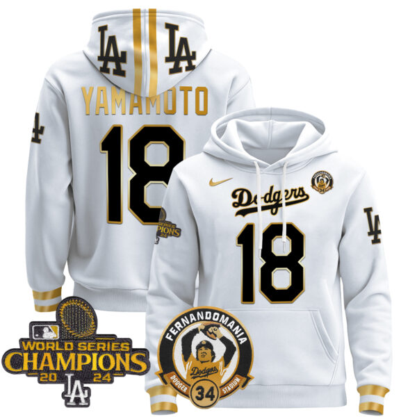 Men's Dodgers Fernando & 2024 World Series Champions Patch Pullover Hoodie - All Stitched - Image 58