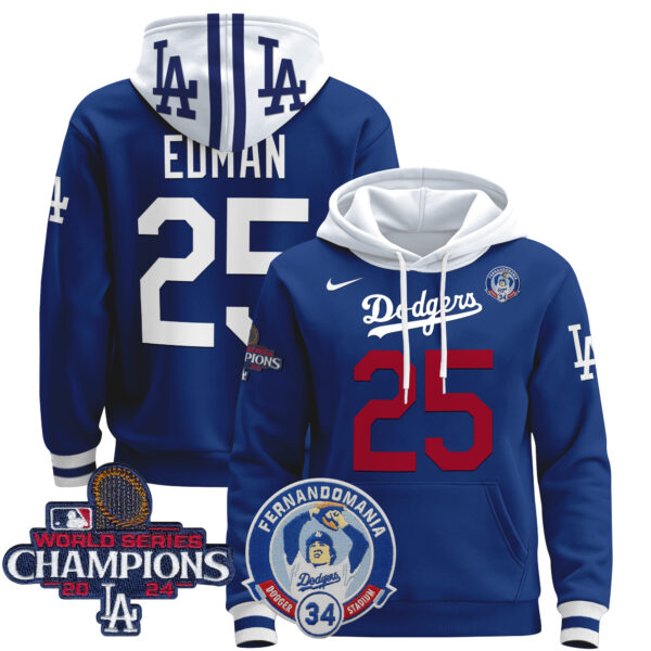 Men's Dodgers Fernando & 2024 World Series Champions Patch Pullover Hoodie - All Stitched - Image 19