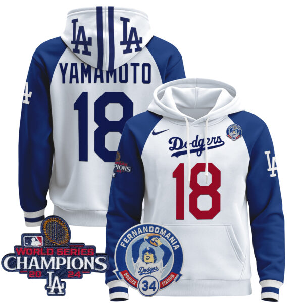 Men's Dodgers Fernando & 2024 World Series Champions Patch Pullover Hoodie - All Stitched - Image 28