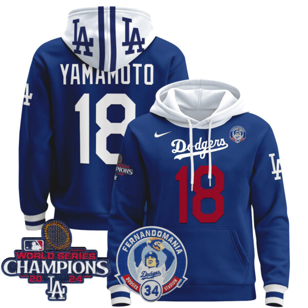 Men's Dodgers Fernando & 2024 World Series Champions Patch Pullover Hoodie - All Stitched - Image 18