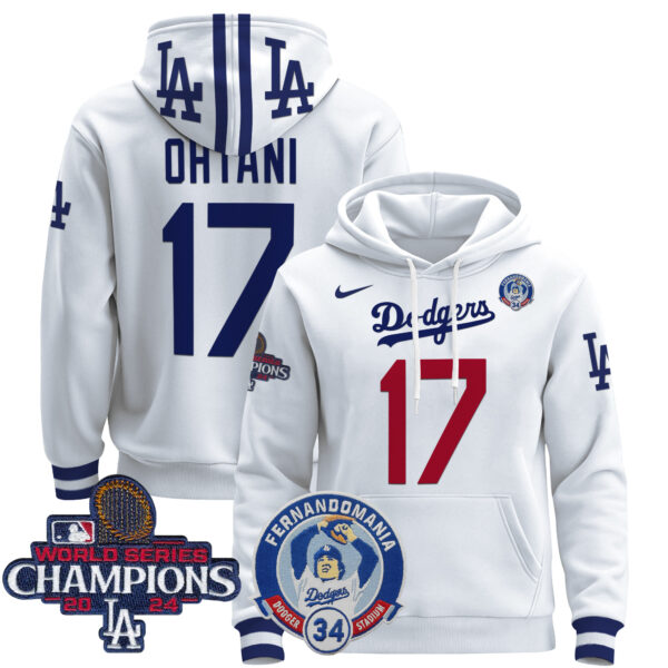 Men's Dodgers Fernando & 2024 World Series Champions Patch Pullover Hoodie - All Stitched - Image 2