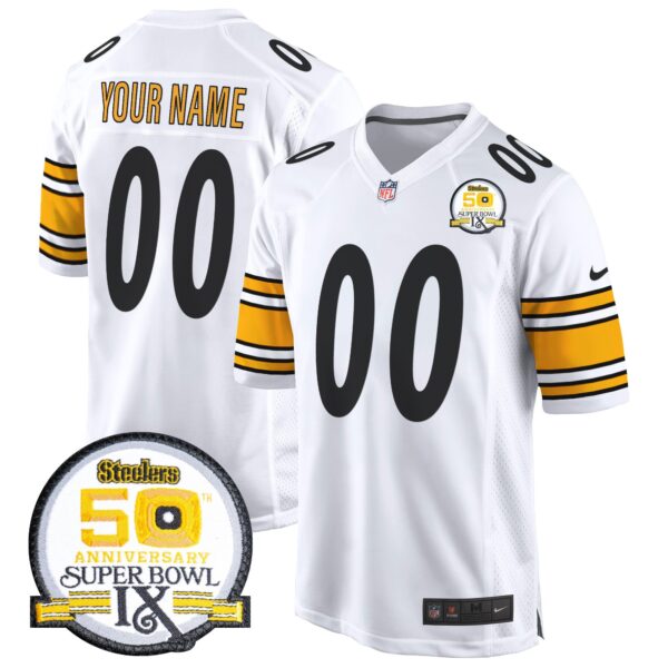 Steelers 50th Anniversary Of Super Bowl IX Patch Game Custom Jersey - All Stitched - Image 4