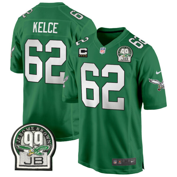 Men's Eagles Jerome Brown Patch Kelly Green Game Jersey - All Stitched - Image 20