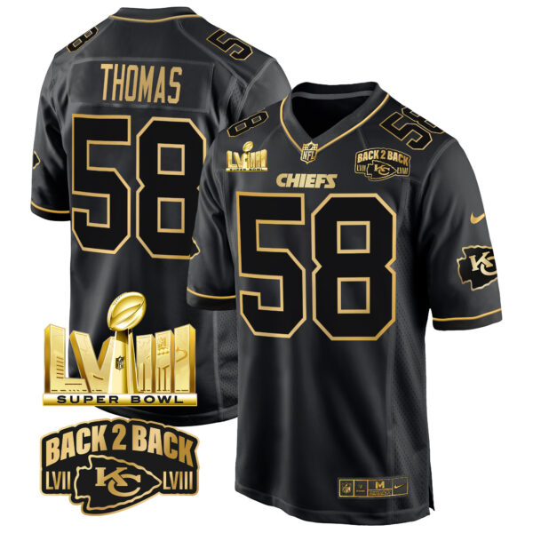 Men's Chiefs Super Bowl LVIII & Back 2 Back Gold Game Jersey - All Stitched - Image 11