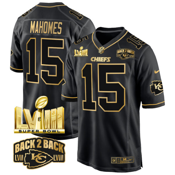 Men's Chiefs Super Bowl LVIII & Back 2 Back Gold Game Jersey - All Stitched - Image 9