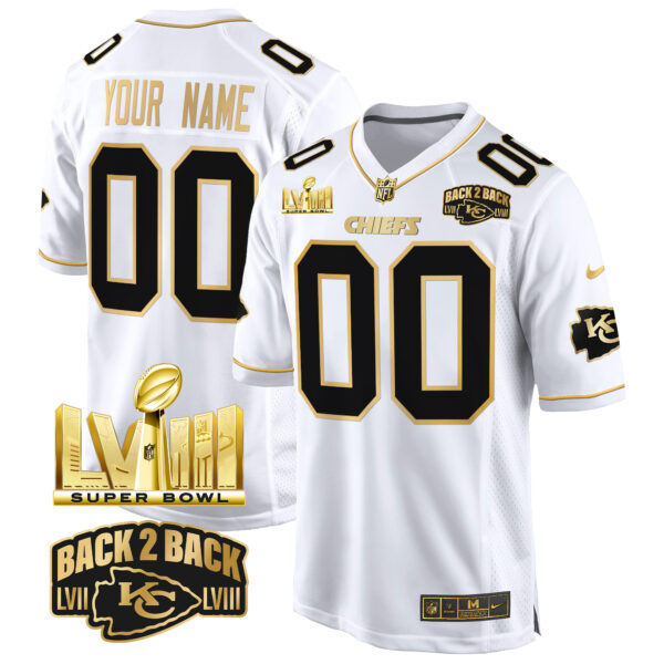 Chiefs Super Bowl LVIII & Back 2 Back Gold Game Custom Jersey - All Stitched - Image 3