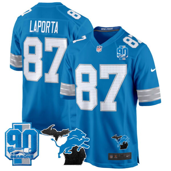Men's Detroit Lions 2024 Michigan & 90th Year Patch Game Jersey - All Stitched - Image 27