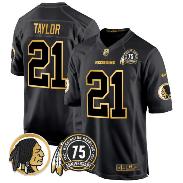 Men's Washington Redskins 75th Patch Throwback Gold Game Jersey - All Stitched - Image 16
