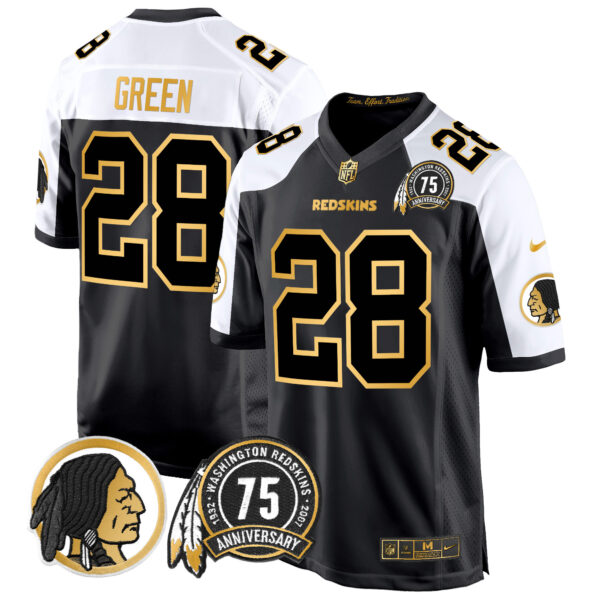 Men's Washington Redskins 75th Patch Throwback Gold Game Jersey - All Stitched - Image 7
