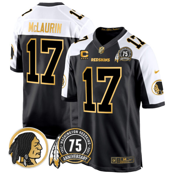 Men's Washington Redskins 75th Patch Throwback Gold Game Jersey - All Stitched - Image 6
