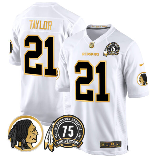 Men's Washington Redskins 75th Patch Throwback Gold Game Jersey - All Stitched - Image 9