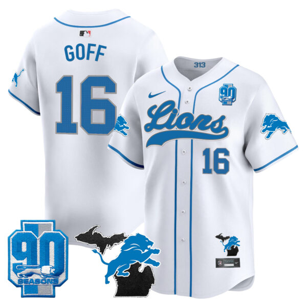 Men's Detroit Lions 2024 Michigan & 90th Season Patch Baseball Jersey - All Stitched - Image 25
