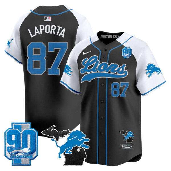 Men's Detroit Lions 2024 Michigan & 90th Season Patch Baseball Jersey - All Stitched - Image 6