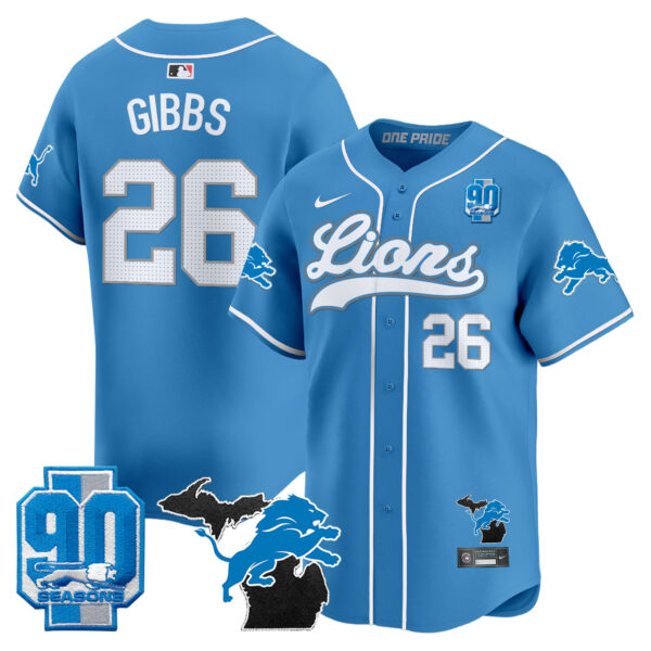 Men's Detroit Lions 2024 Michigan & 90th Season Patch Gold Baseball Jersey - All Stitched - Image 31