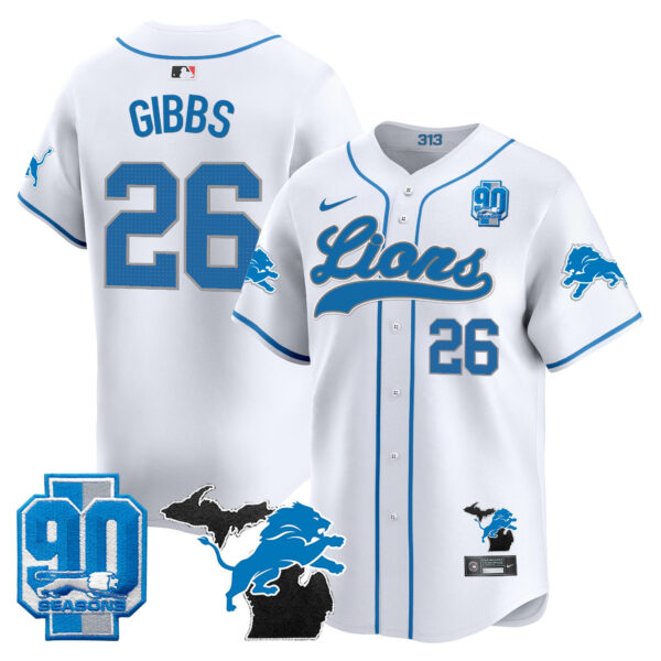 Men's Detroit Lions 2024 Michigan & 90th Season Patch Gold Baseball Jersey - All Stitched - Image 39
