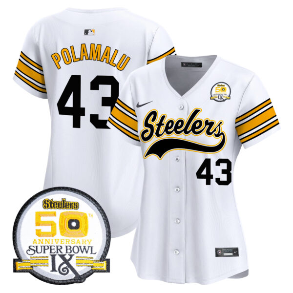 Women's Steelers 50th Anniversary Of Super Bowl IX Patch Vapor Premier Baseball Jersey - All Stitched - Image 15