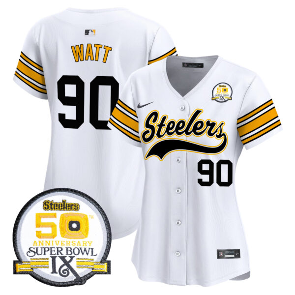 Women's Steelers 50th Anniversary Of Super Bowl IX Patch Vapor Premier Baseball Jersey - All Stitched - Image 12