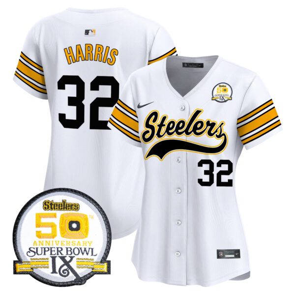 Women's Steelers 50th Anniversary Of Super Bowl IX Patch Vapor Premier Baseball Jersey - All Stitched - Image 17