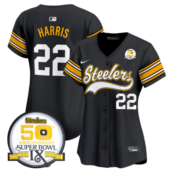 Women's Steelers 50th Anniversary Of Super Bowl IX Patch Vapor Premier Baseball Jersey - All Stitched - Image 4