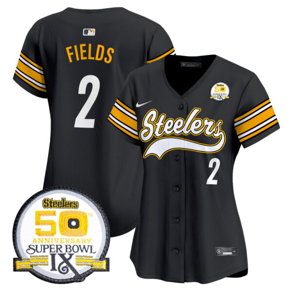 Women's Steelers 50th Anniversary Of Super Bowl IX Patch Vapor Premier Baseball Jersey - All Stitched - Image 21