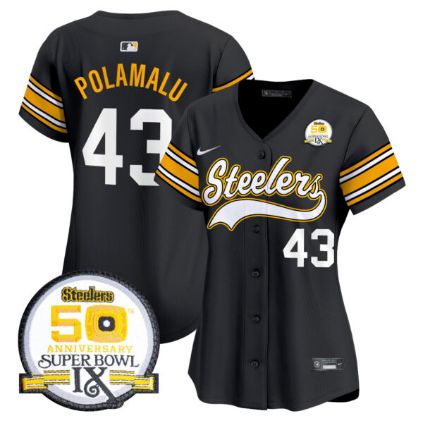 Women's Steelers 50th Anniversary Of Super Bowl IX Patch Vapor Premier Baseball Jersey - All Stitched - Image 5