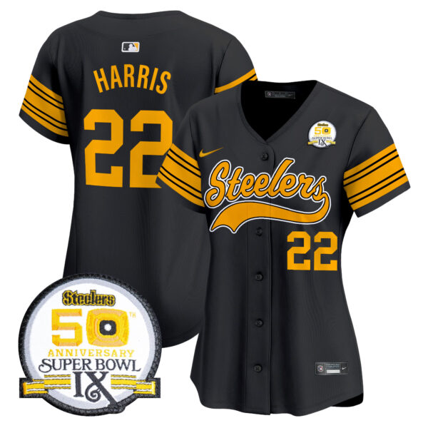 Women's Steelers 50th Anniversary Of Super Bowl IX Patch Vapor Premier Baseball Jersey - All Stitched - Image 54