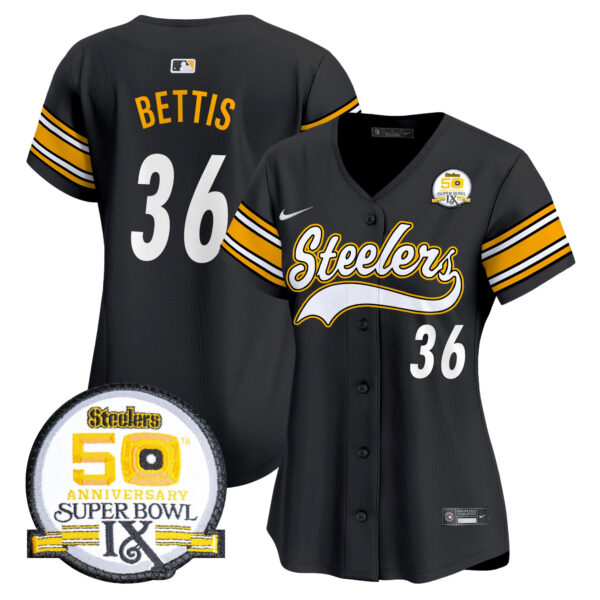 Women's Steelers 50th Anniversary Of Super Bowl IX Patch Vapor Premier Baseball Jersey - All Stitched - Image 28