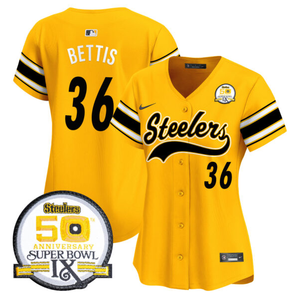 Women's Steelers 50th Anniversary Of Super Bowl IX Patch Vapor Premier Baseball Jersey - All Stitched - Image 48