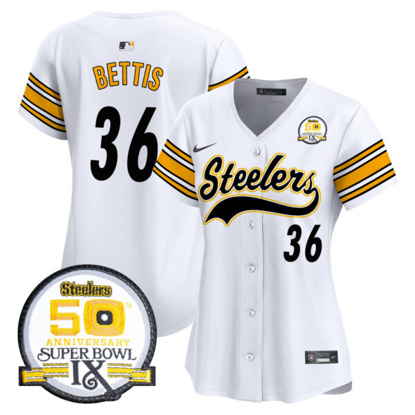 Women's Steelers 50th Anniversary Of Super Bowl IX Patch Vapor Premier Baseball Jersey - All Stitched - Image 38