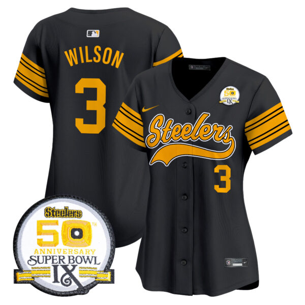 Women's Steelers 50th Anniversary Of Super Bowl IX Patch Vapor Premier Baseball Jersey - All Stitched - Image 59
